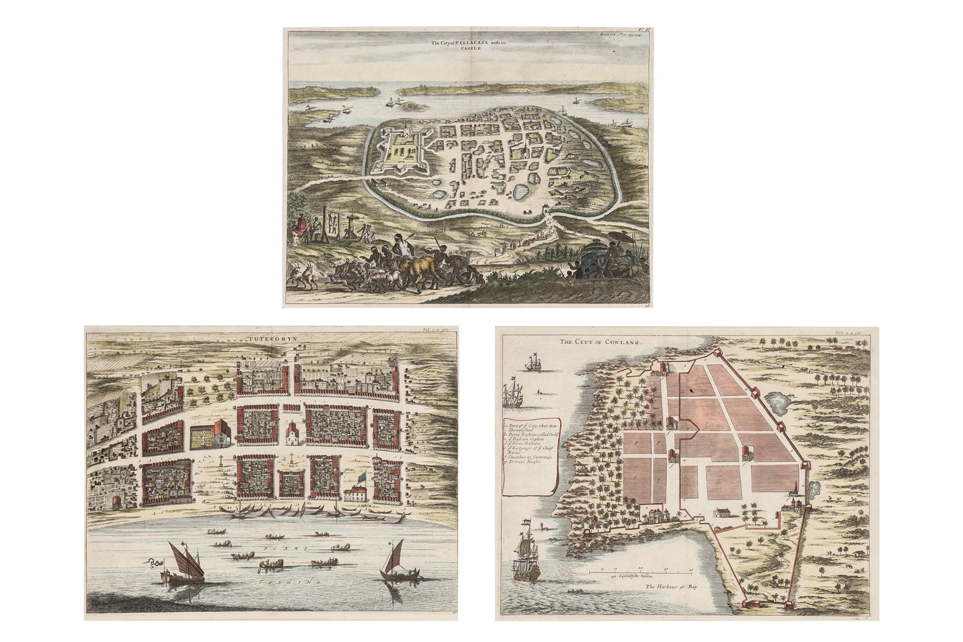 A GROUP OF THREE ENGRAVINGS OF INDIAN TOWNS AND FORTS, JOHAN NIEUHOFF, 1732