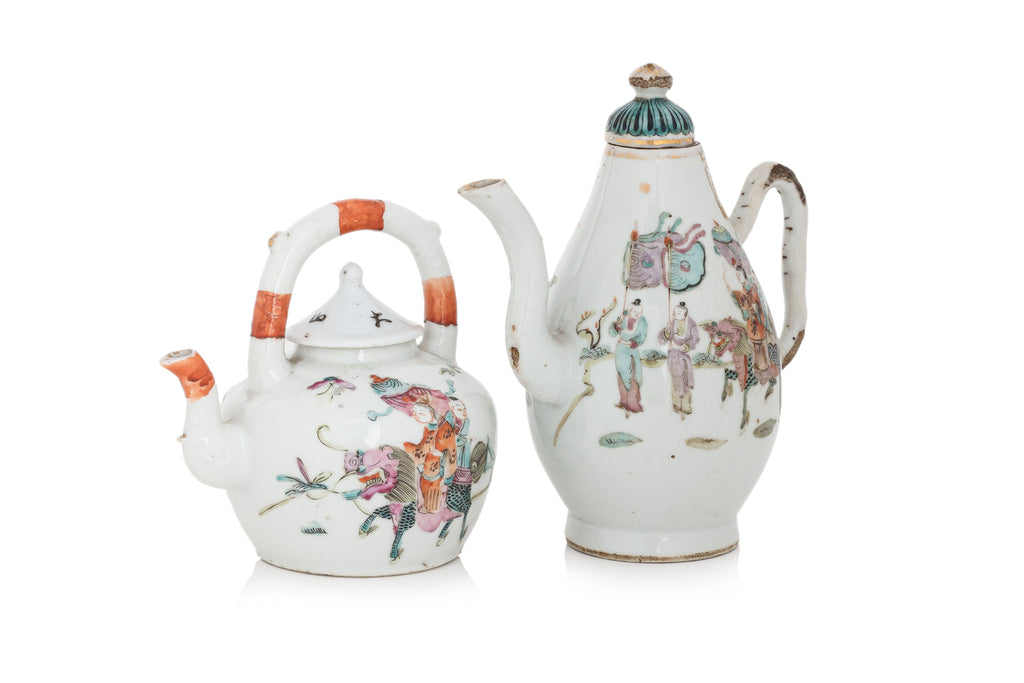 TWO FAMILLE ROSE TEAPOTS