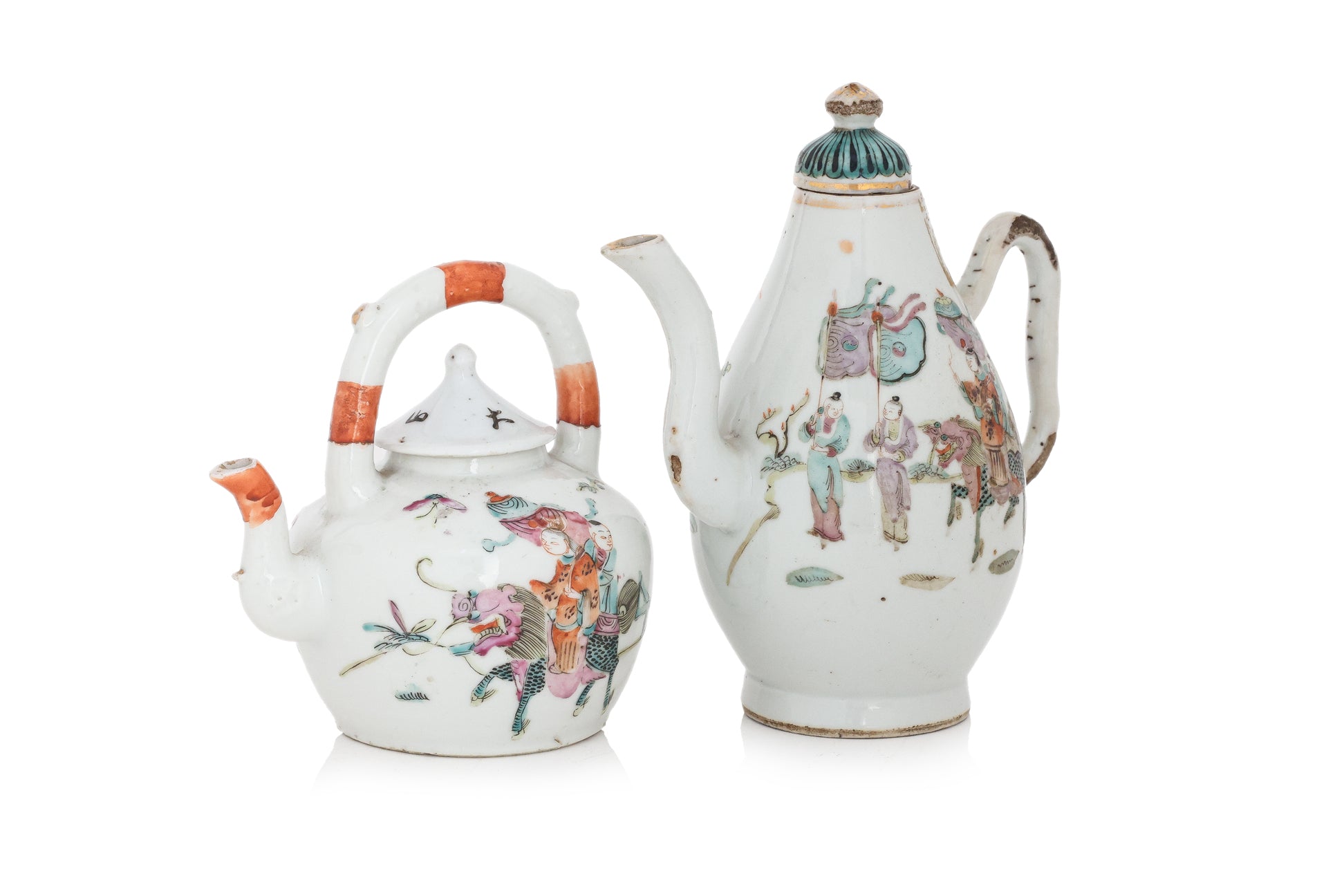 TWO FAMILLE ROSE TEAPOTS