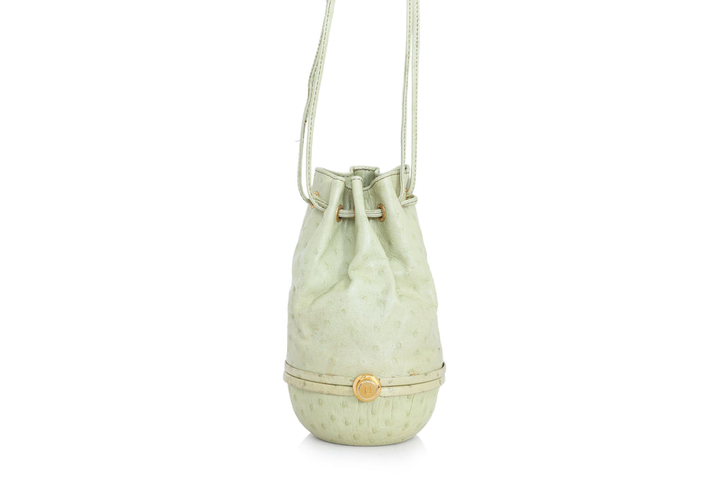 FENDI - A GREEN OSTRICH LEATHER DRAWSTRING EVENING BAG