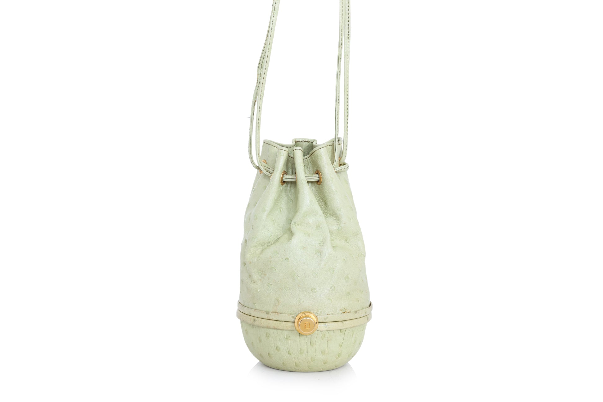 FENDI - A GREEN OSTRICH LEATHER DRAWSTRING EVENING BAG