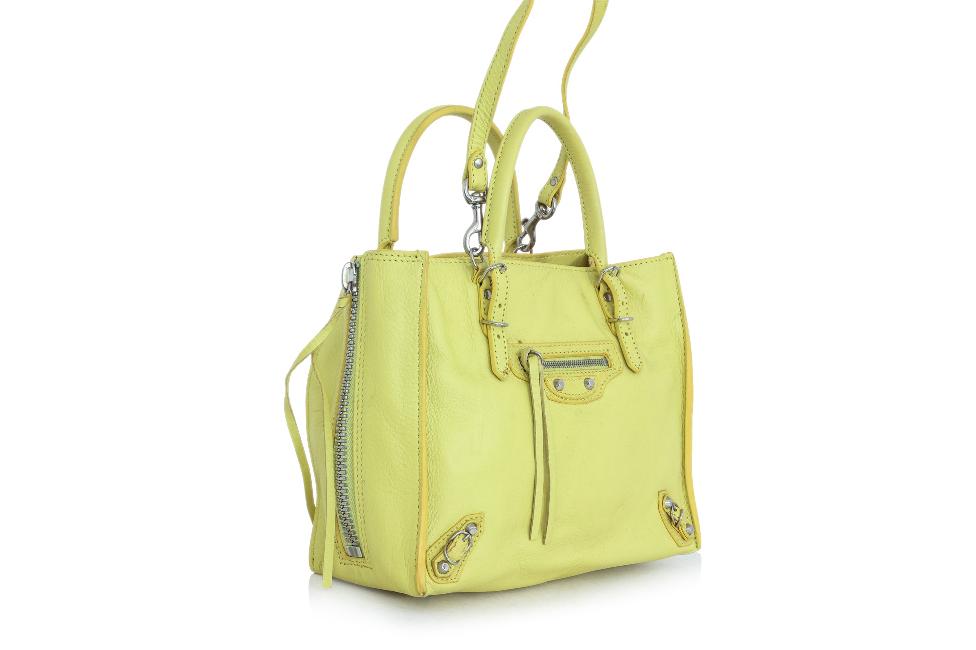 BALENCIAGA - A LIME GREEN PAPIER MINI A4 CROSSBODY BAG