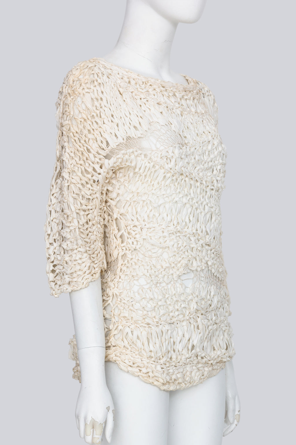 JUNYA WATANABE COMME DES GARCONS - A 2004 IVORY ASYMMETRICAL OPEN-KNIT SHIRT