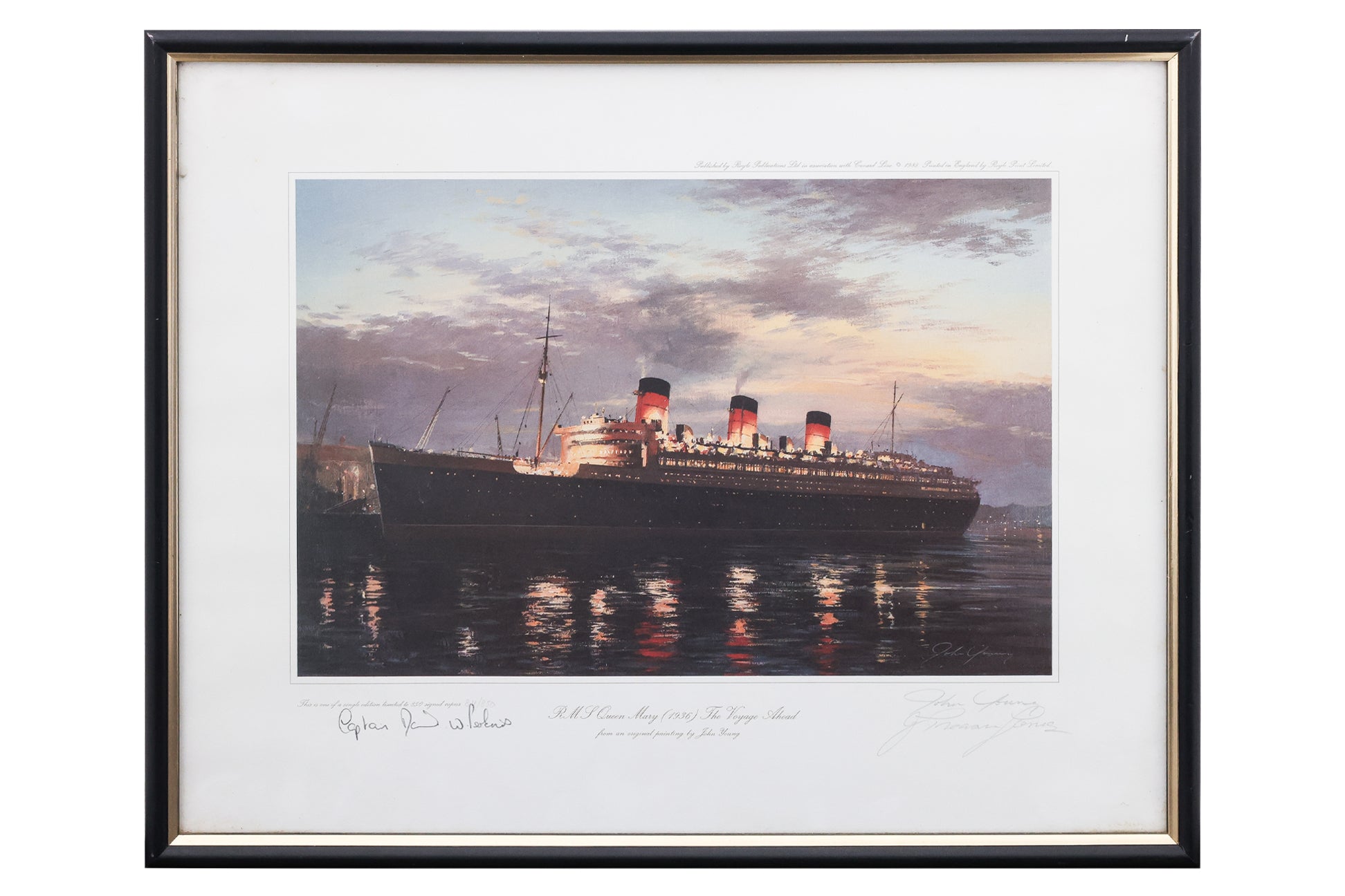 A SET OF SIX MARITIME PRINTS OF FAMOUS CUNARD OCEAN LINERS