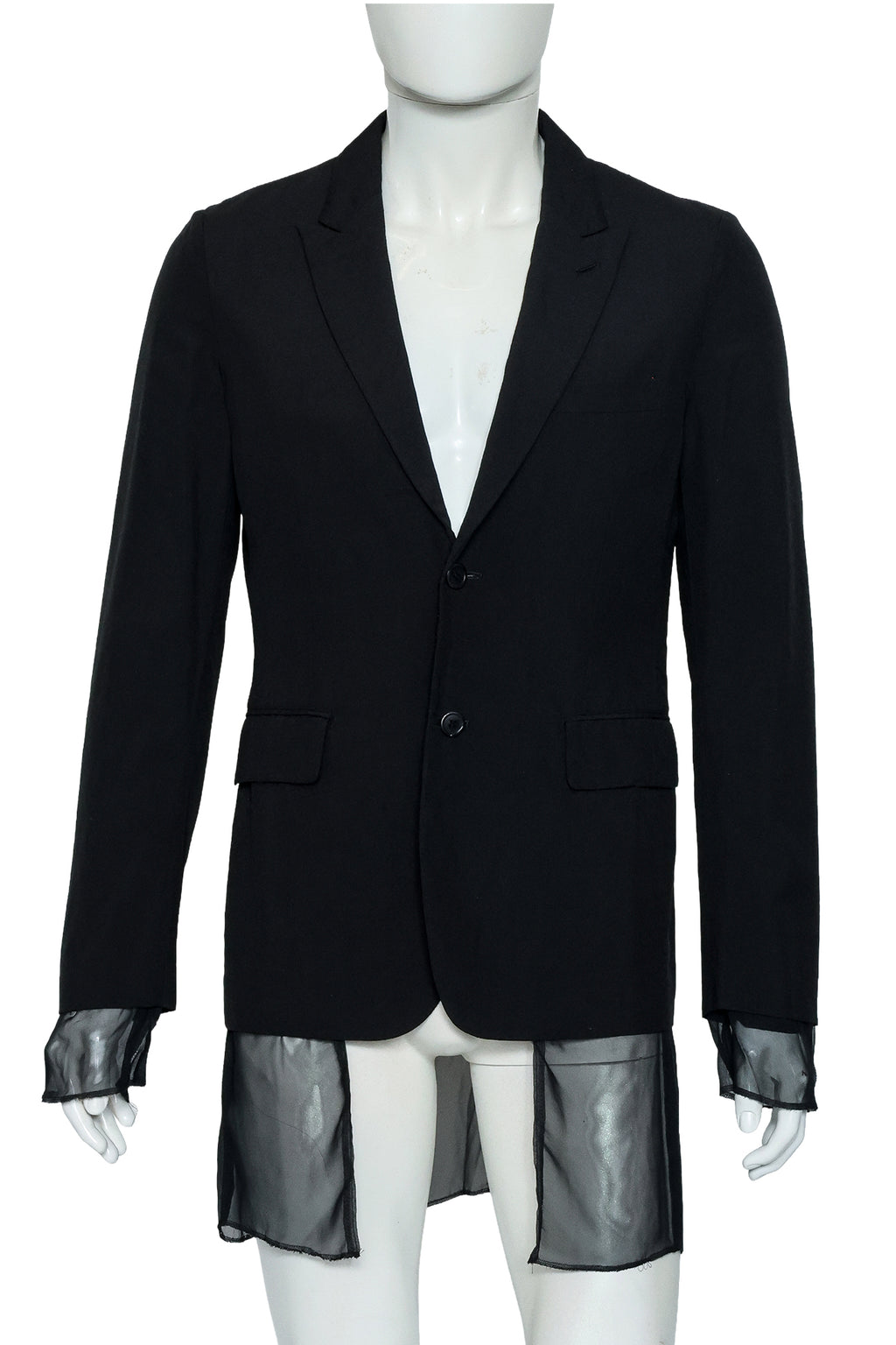 COMME DES GARÇONS HOMME PLUS - A BLACK TAILORED BLAZER WITH SHEER PANELS