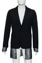 COMME DES GARÇONS HOMME PLUS - A BLACK TAILORED BLAZER WITH SHEER PANELS