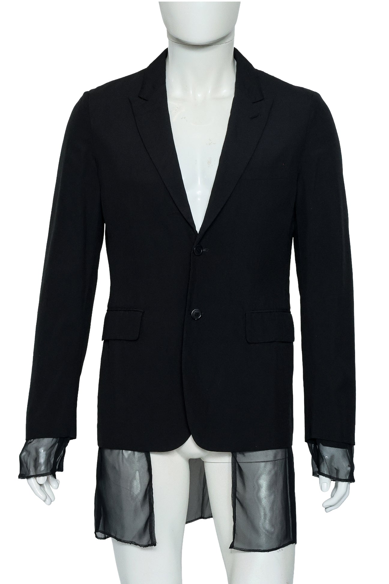 COMME DES GARÇONS HOMME PLUS - A BLACK TAILORED BLAZER WITH SHEER PANELS
