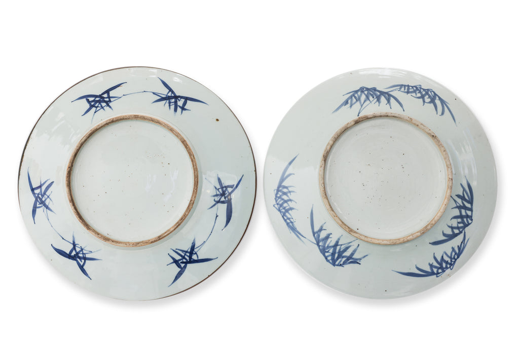 TWO BLUE AND WHITE PORCELAIN CHARGERS