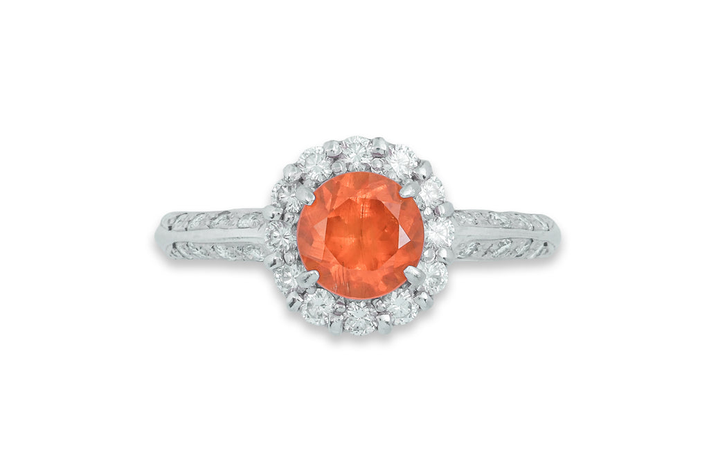A SPESSARTITE GARNET AND DIAMOND RING BY SEIKO