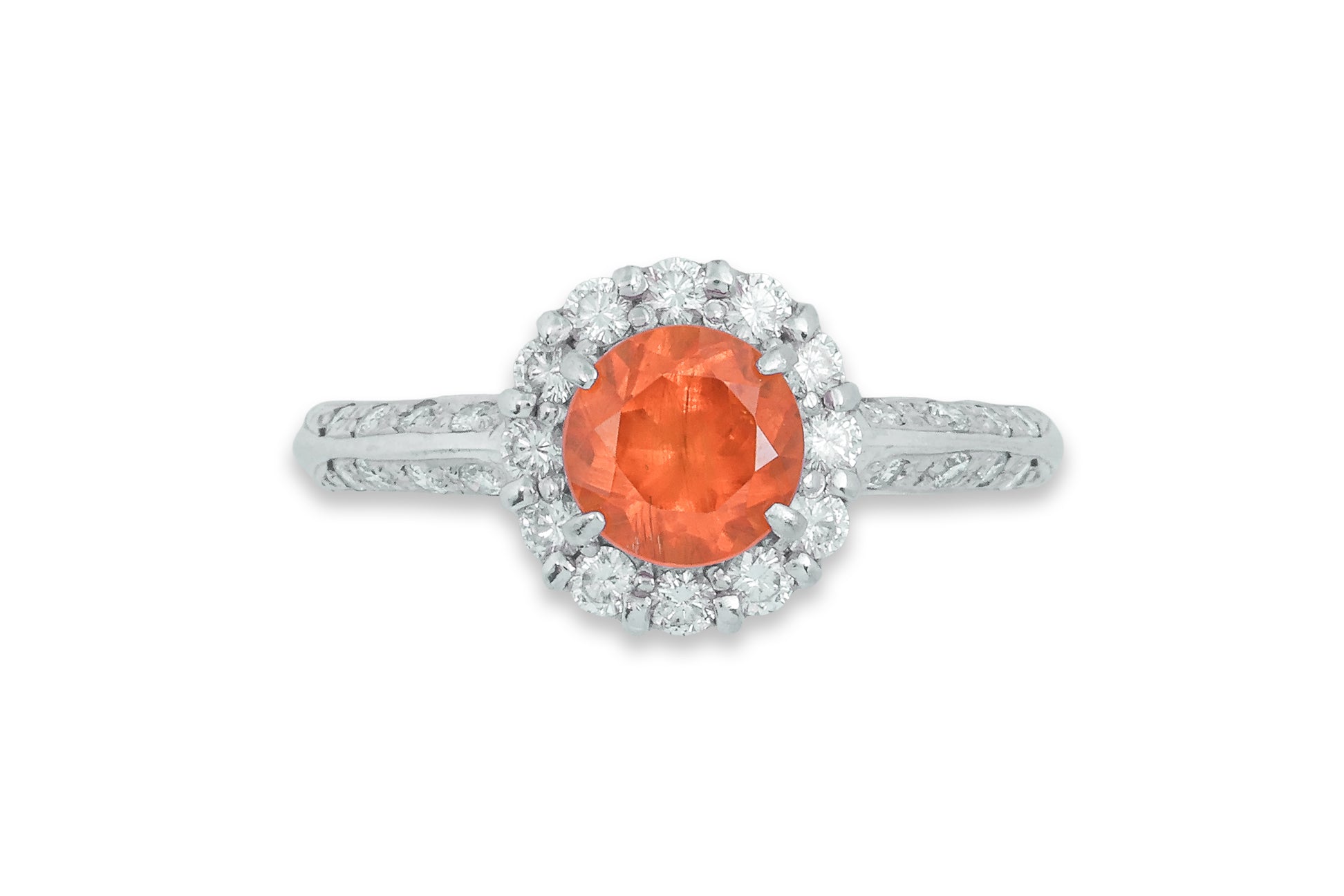 A SPESSARTITE GARNET AND DIAMOND RING BY SEIKO