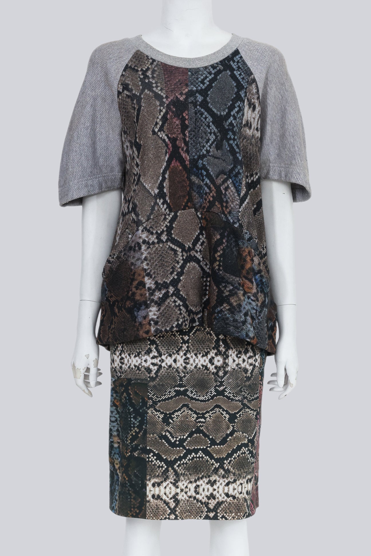 PREEN - A MULTI PANEL SNAKESKIN PRINT PENCIL SKIRT