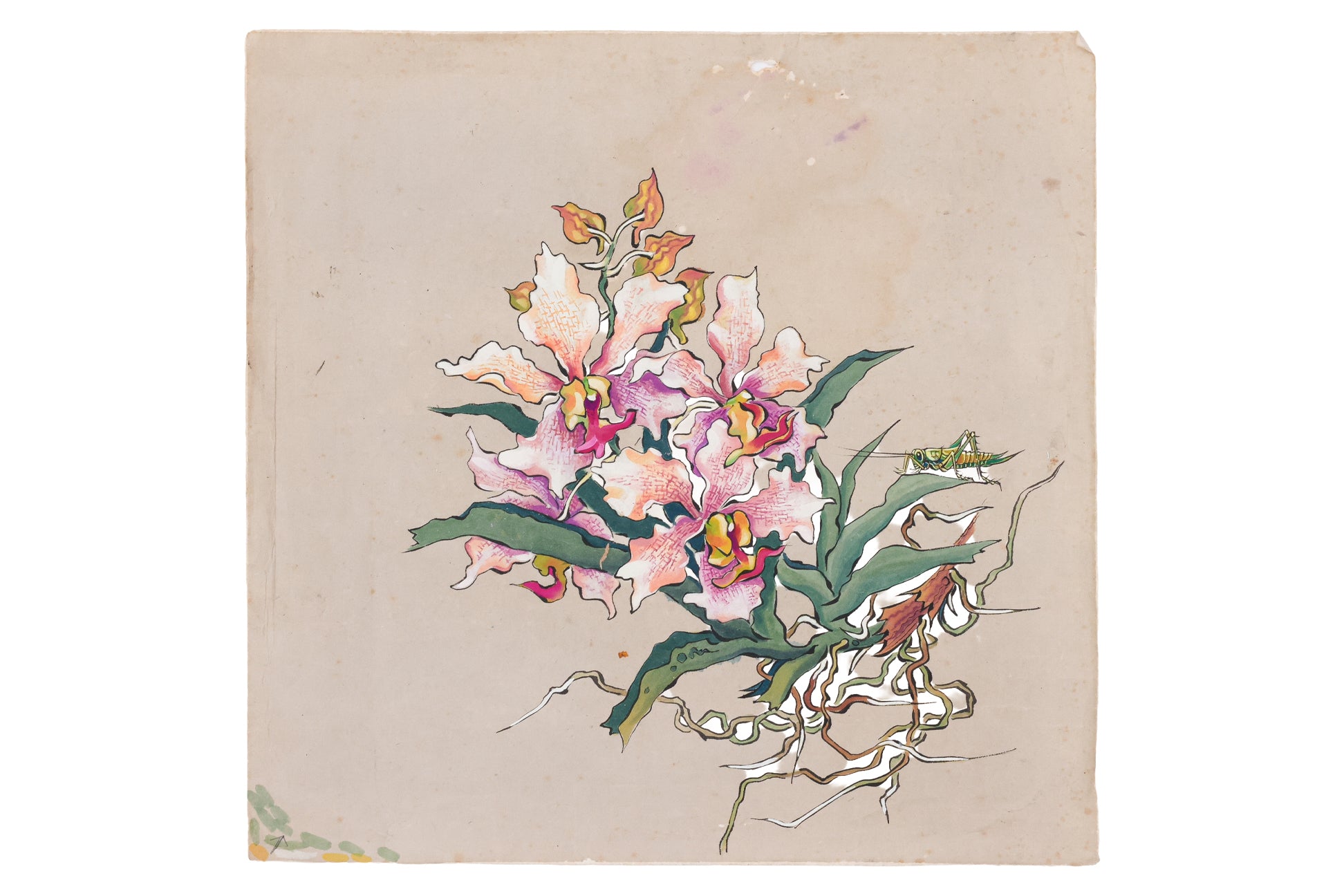 ATTRIBUTED TO TANG JUEY LEE (MALAYSIAN, 1953-2018) - ORCHIDS AND GRASSHOPPER