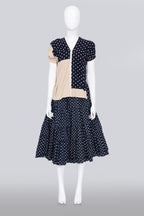 COMME DES GARCONS - A 2007 NAVY AND CREAM MULTI-PANEL POLKA DOT BLOUSE AND MATCHING SKIRT SET