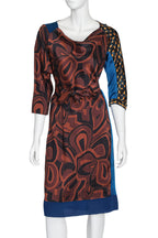 DRIES VAN NOTEN - AN ABSTRACT MULTI-PRINT SILK DRESS WITH MATCHING RIBBON BELT, F/W 2011