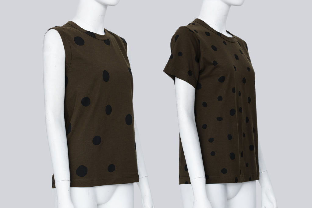 COMME DES GARCONS - A PAIR OF TWO DARK OLIVE POLKA DOT TOPS