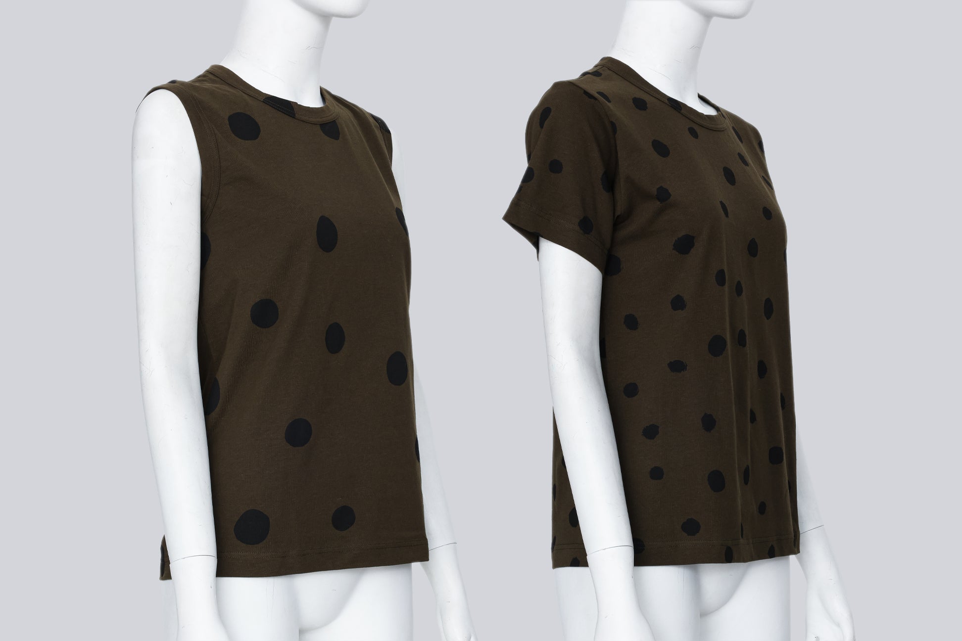 COMME DES GARCONS - A PAIR OF TWO DARK OLIVE POLKA DOT TOPS