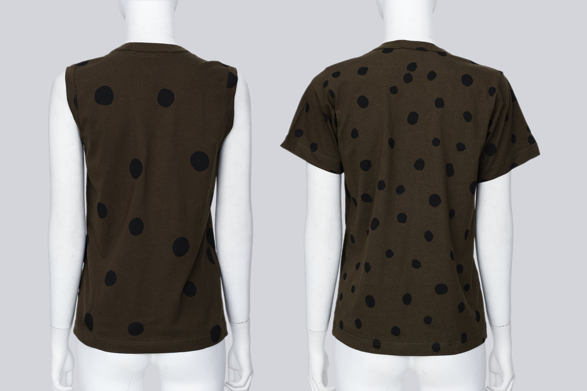 COMME DES GARCONS - A PAIR OF TWO DARK OLIVE POLKA DOT TOPS