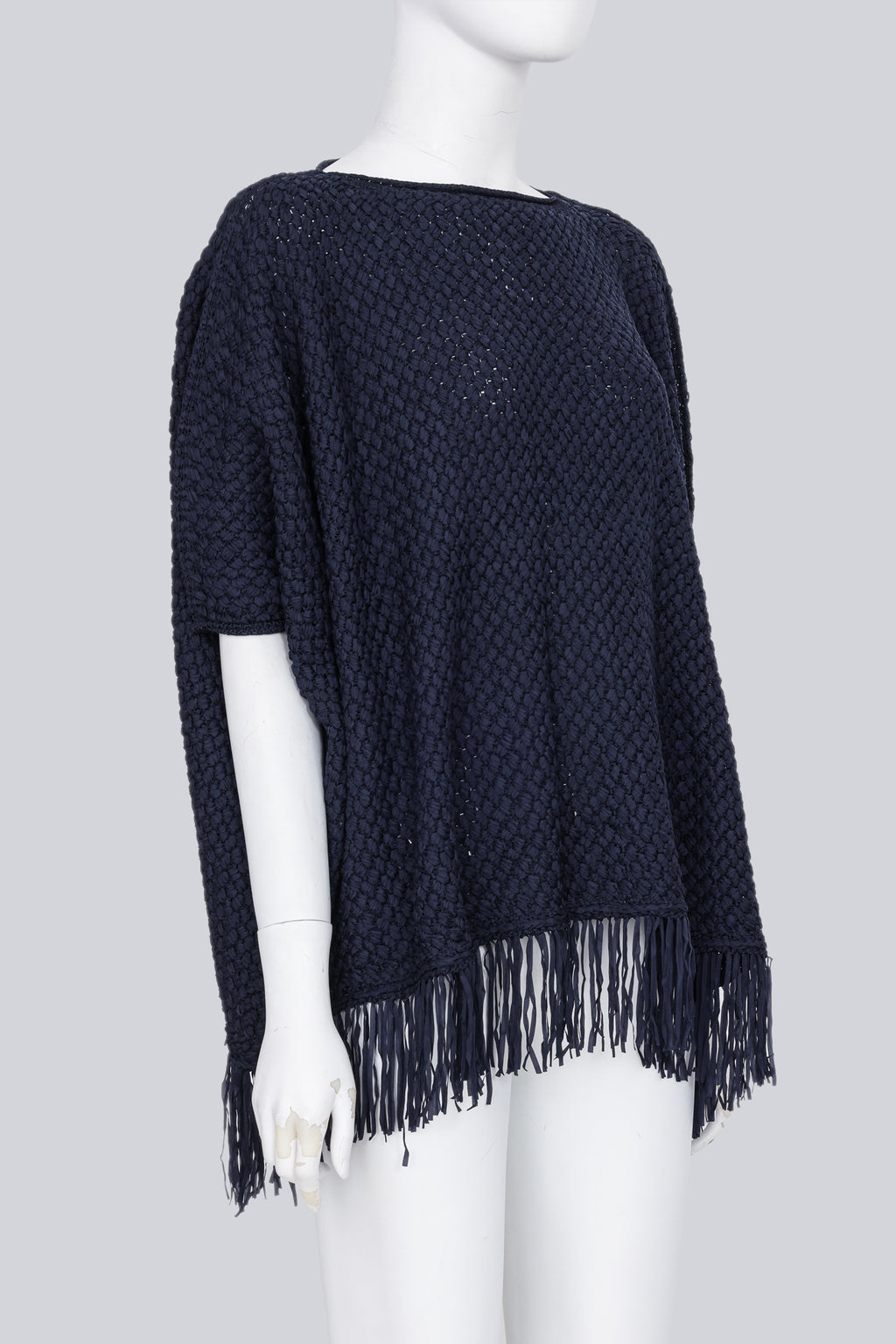 JUNYA WATANABE COMME DES GARCONS - A 2013 NAVY WOVEN PONCHO WITH TASSELS