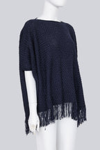 JUNYA WATANABE COMME DES GARCONS - A 2013 NAVY WOVEN PONCHO WITH TASSELS