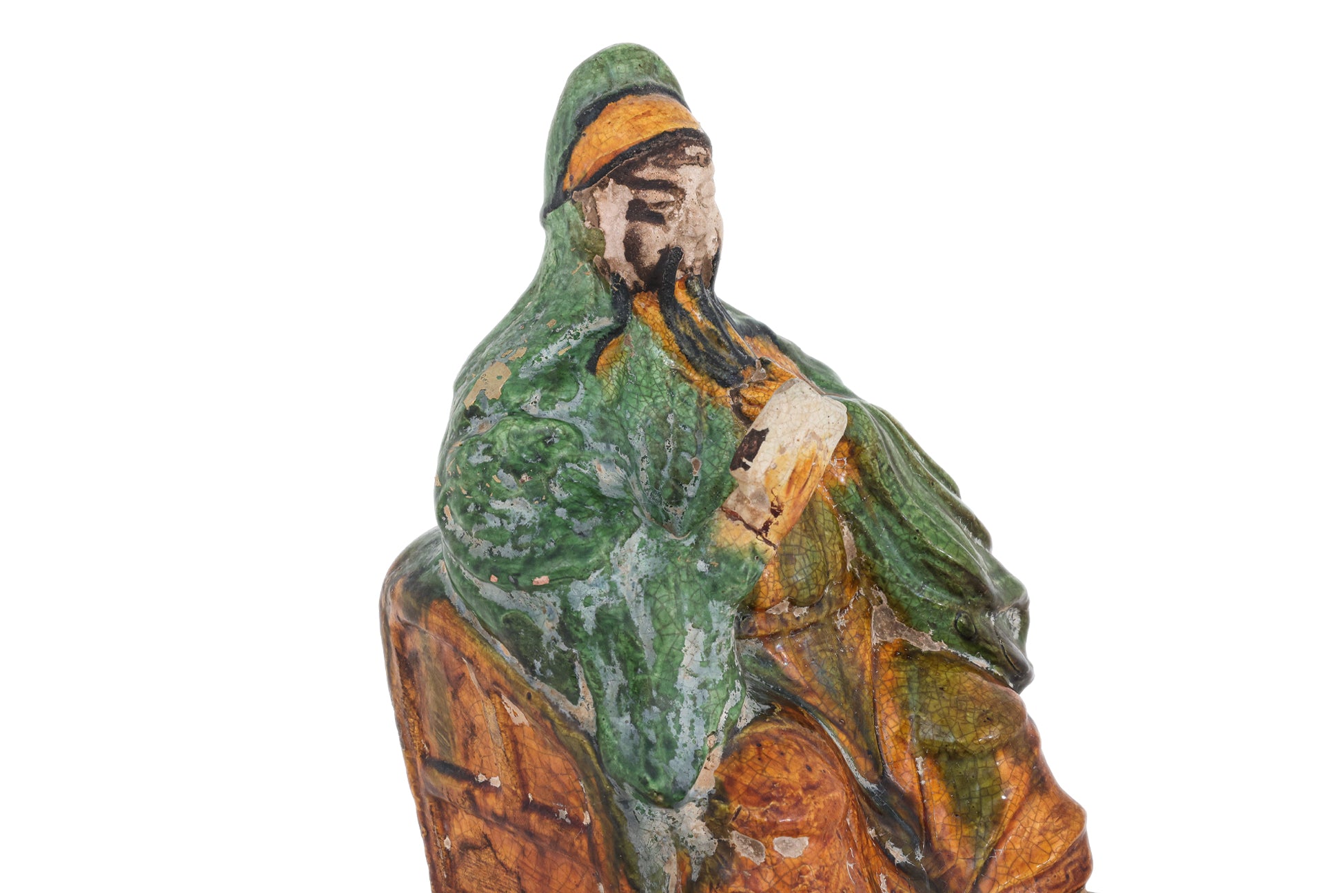 A SANCAI-GLAZED BISCUIT MODEL OF GUANDI