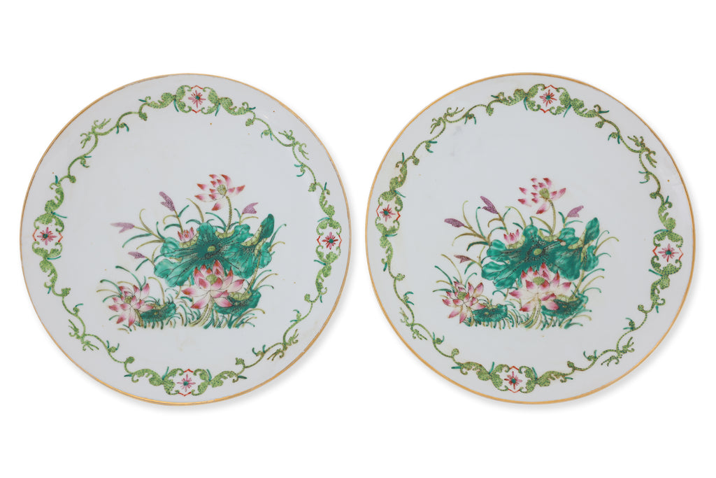 A PAIR OF ENAMELLED PORCELAIN LOTUS DISHES