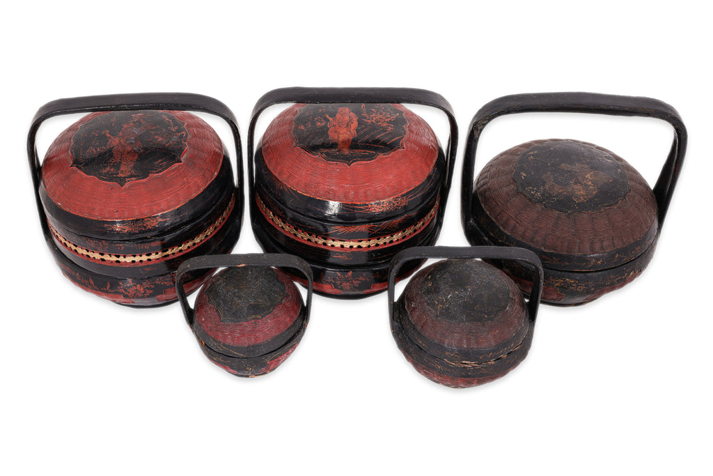 A GROUP OF FIVE LACQUERED BASKETS