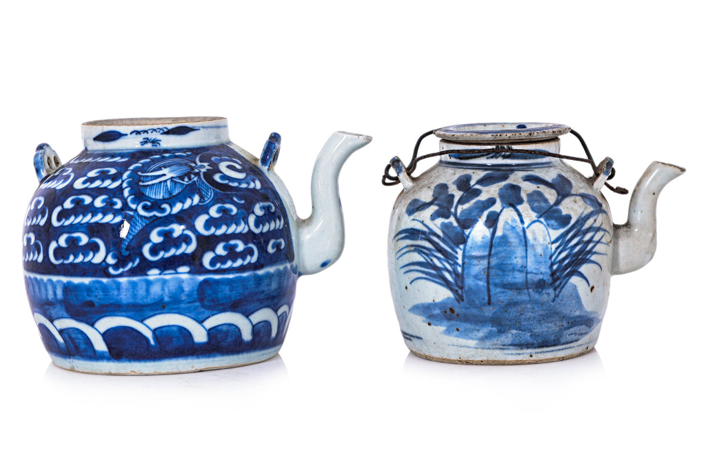 TWO BLUE AND WHITE PORCELAIN TEAPOTS