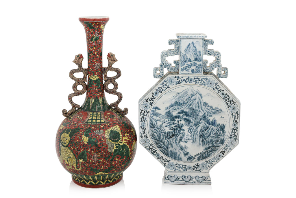 TWO LARGE TWIN HANDLED CERAMIC VASES