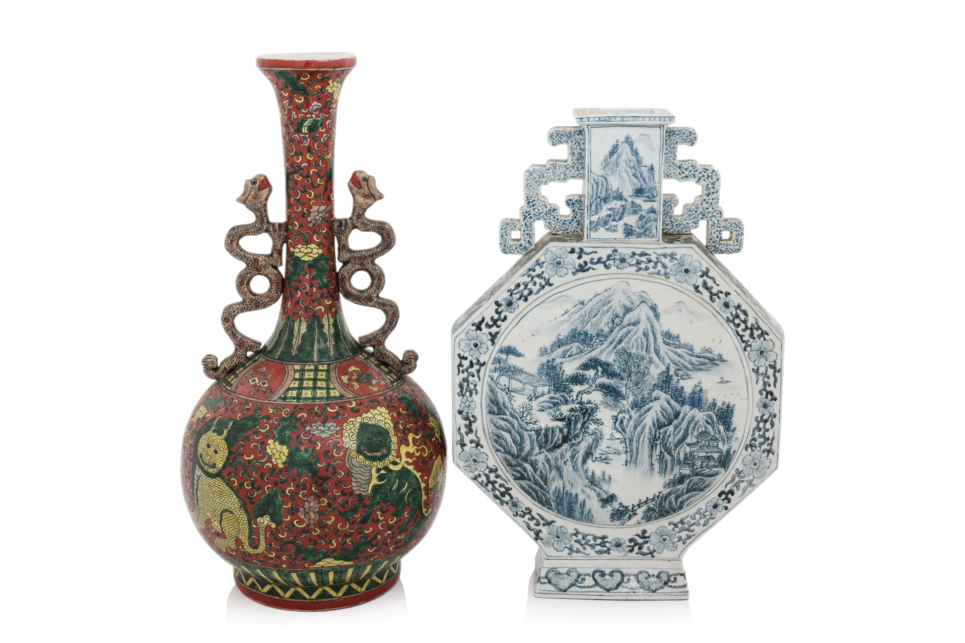 TWO LARGE TWIN HANDLED CERAMIC VASES