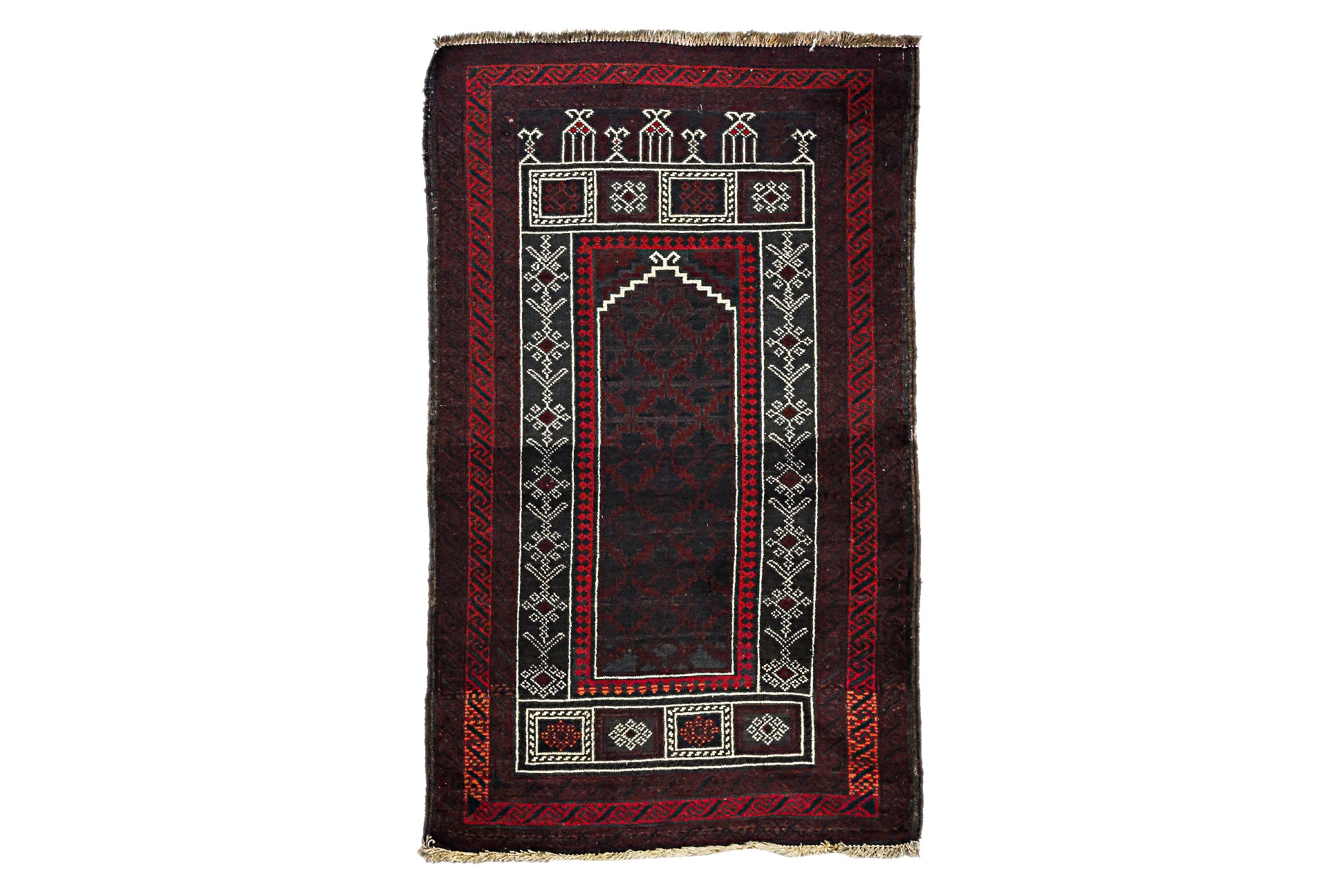 A TRIBAL WOOL PRAYER RUG (136 x 80cm)