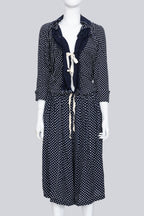 COMME DES GARCONS TRICOT - A 2010 NAVY AND WHITE POLKA DOT SAILOR BLOUSE AND DRAWSTRING SHORTS SET