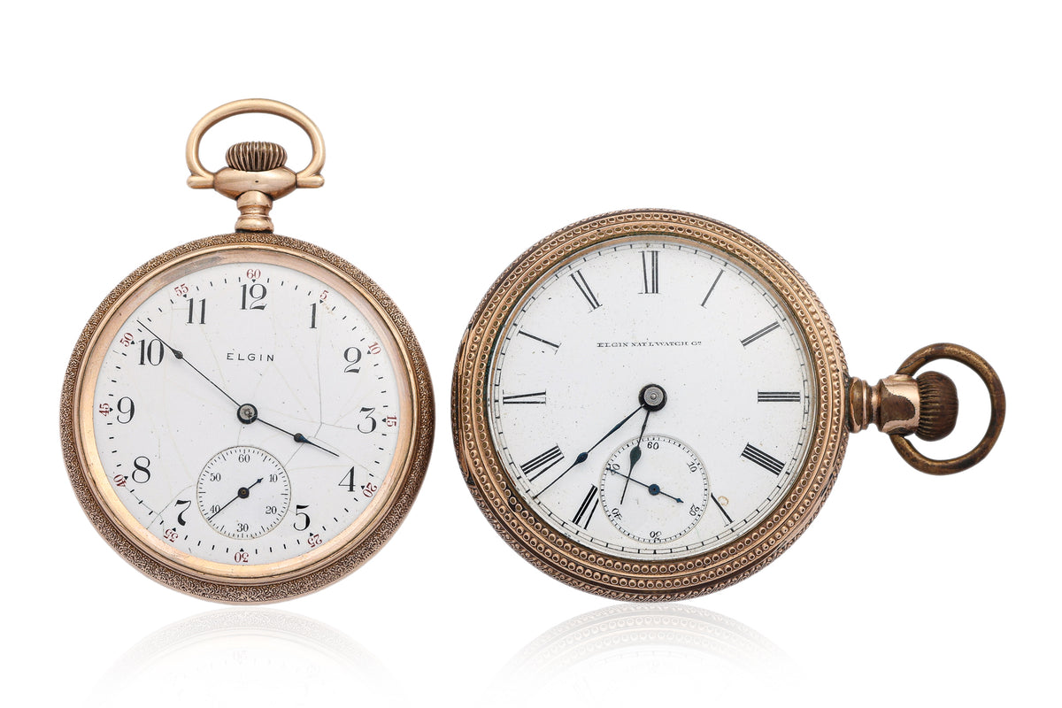 TWO ELGIN GOLD PLATED POCKET WATCHES
