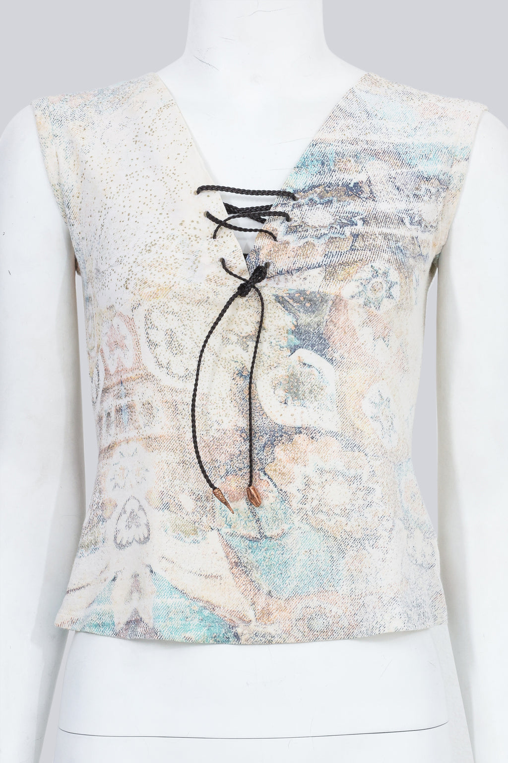 ROBERTO CAVALLI - A PASTEL ARCHITECTURAL LINE-PRINT TOP