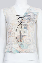 ROBERTO CAVALLI - A PASTEL ARCHITECTURAL LINE-PRINT TOP