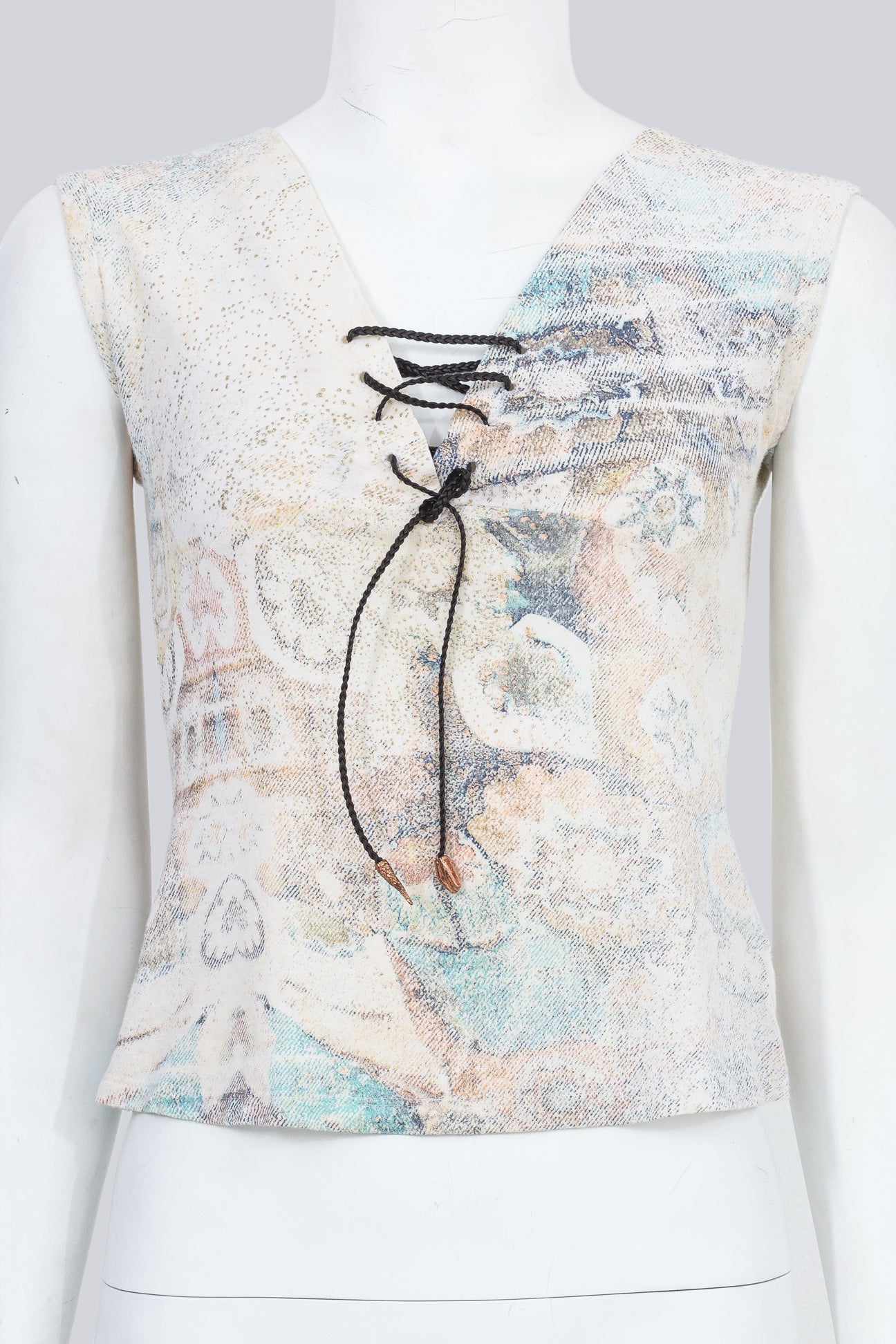 ROBERTO CAVALLI - A PASTEL ARCHITECTURAL LINE-PRINT TOP