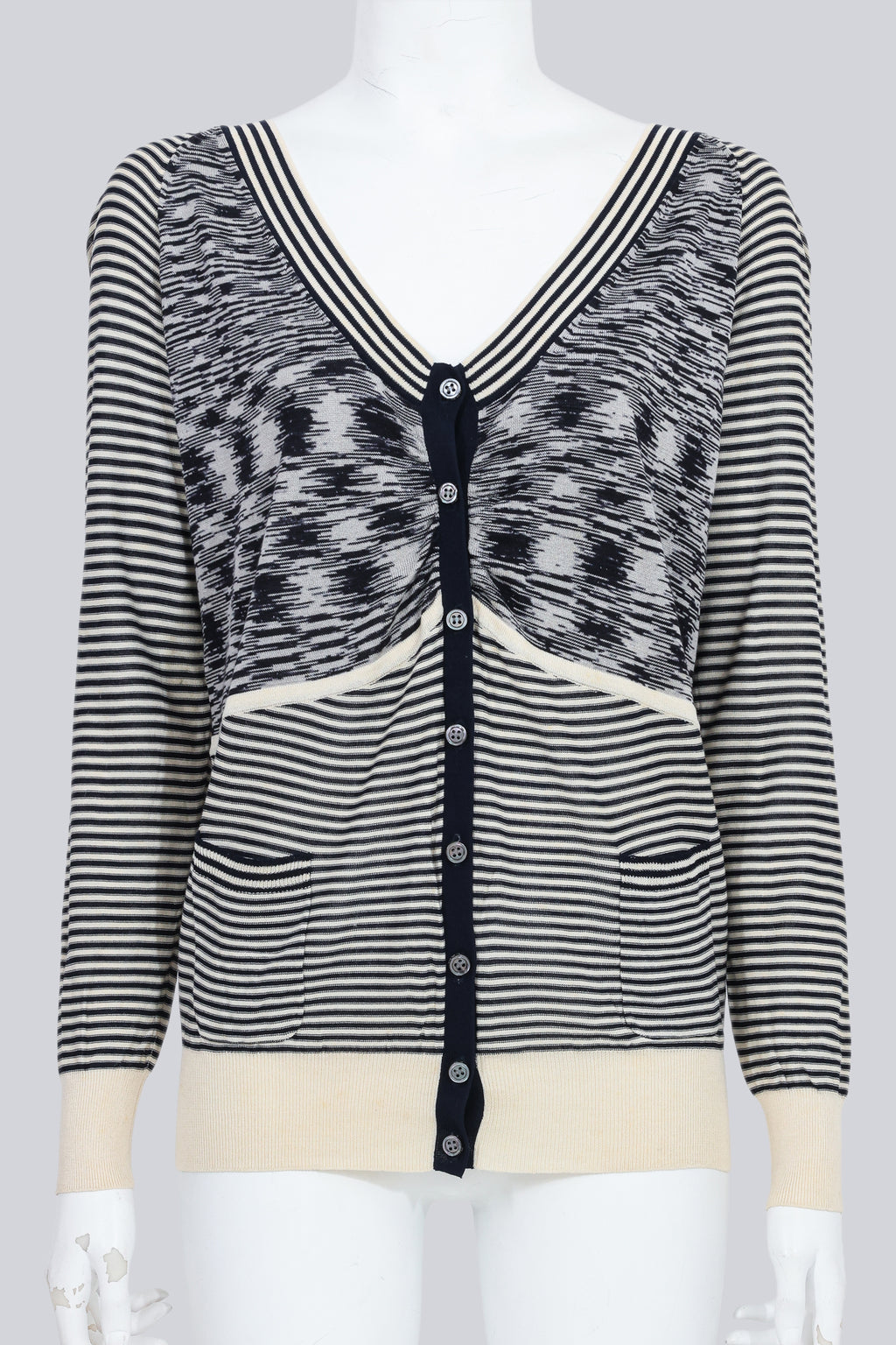 DEREK LAM 10 CROSBY - A SILK STRIPED DRESS AND MATCHING CARDIGAN