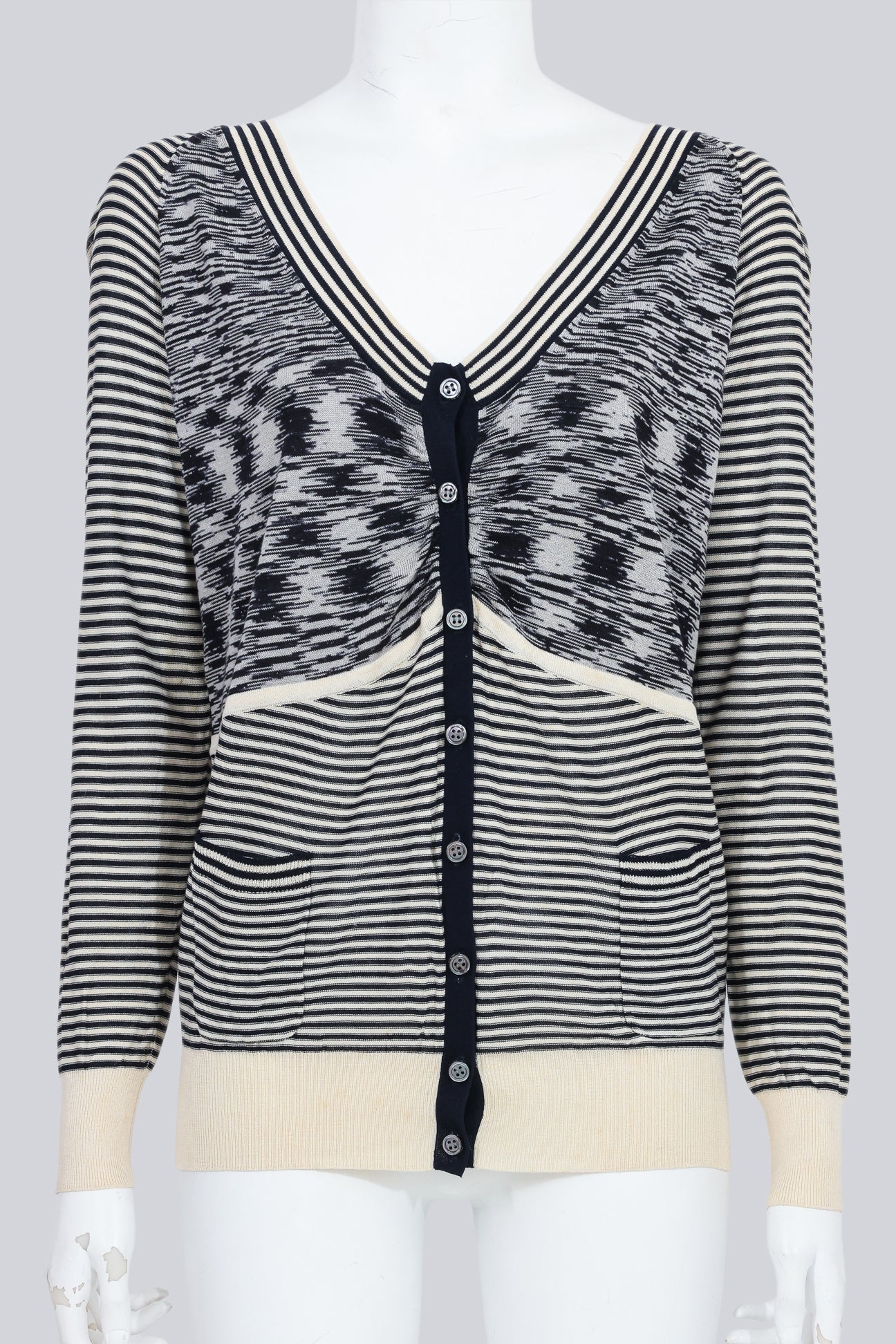 DEREK LAM 10 CROSBY - A SILK STRIPED DRESS AND MATCHING CARDIGAN