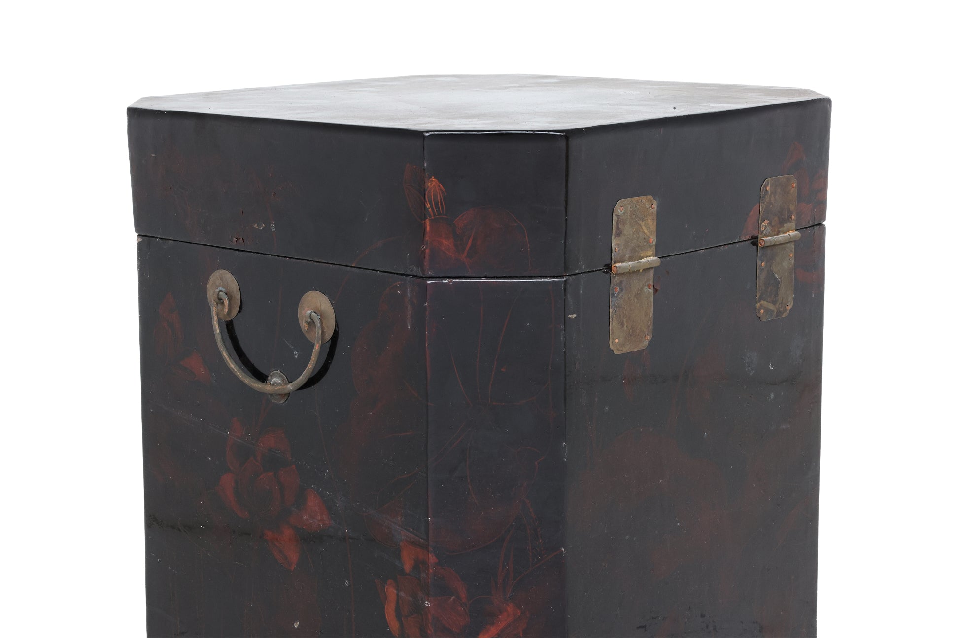 A PAIR OF BLACK LACQUERED OCTAGONAL WOODEN CHESTS