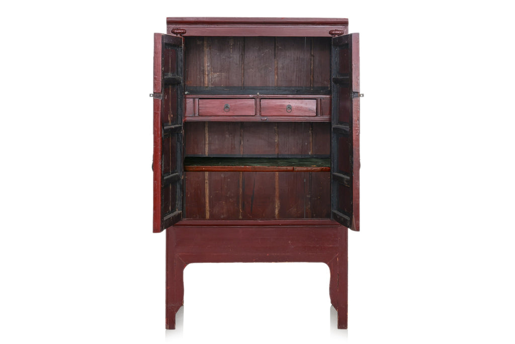 A CHINESE RED LACQUERED WOOD WEDDING CABINET