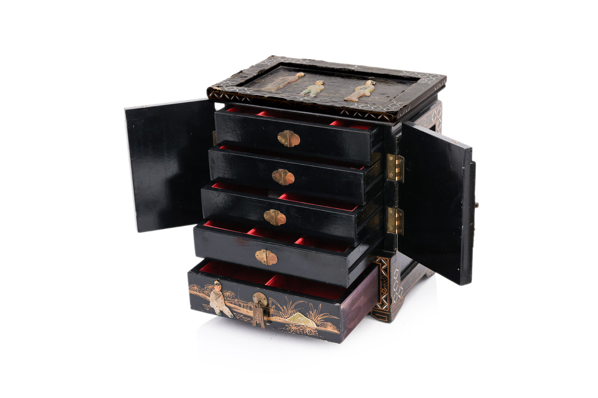 TWO CHINESE LACQUER JEWELLERY BOXES