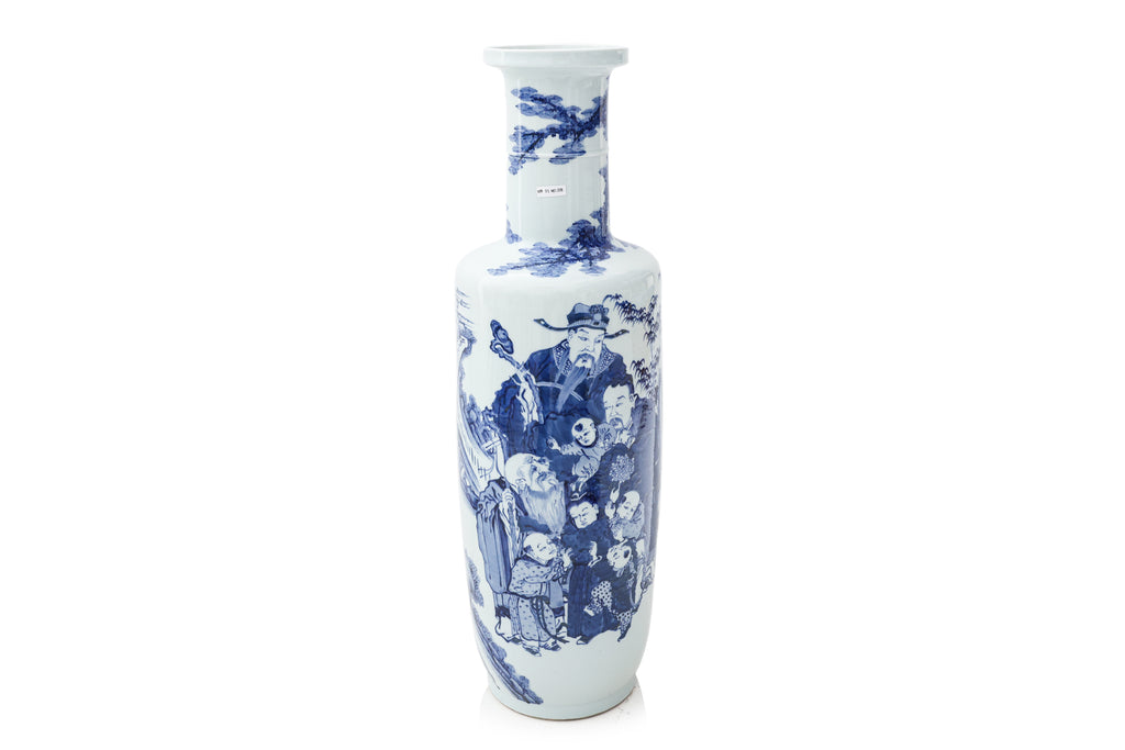 A LARGE BLUE AND WHITE 'IMMORTALS' ROULEAU VASE