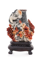 A SHOUSHAN STONE VASE WITH BIRDS AND PEONIES