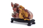 A SHOUSHAN STONE MODEL OF A LOTUS WITH LUCKY TOADS