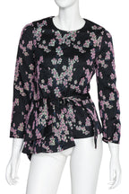 DRIES VAN NOTEN - A CHERRY BLOSSOM EMBROIDERED TOP WITH MATCHING BELT