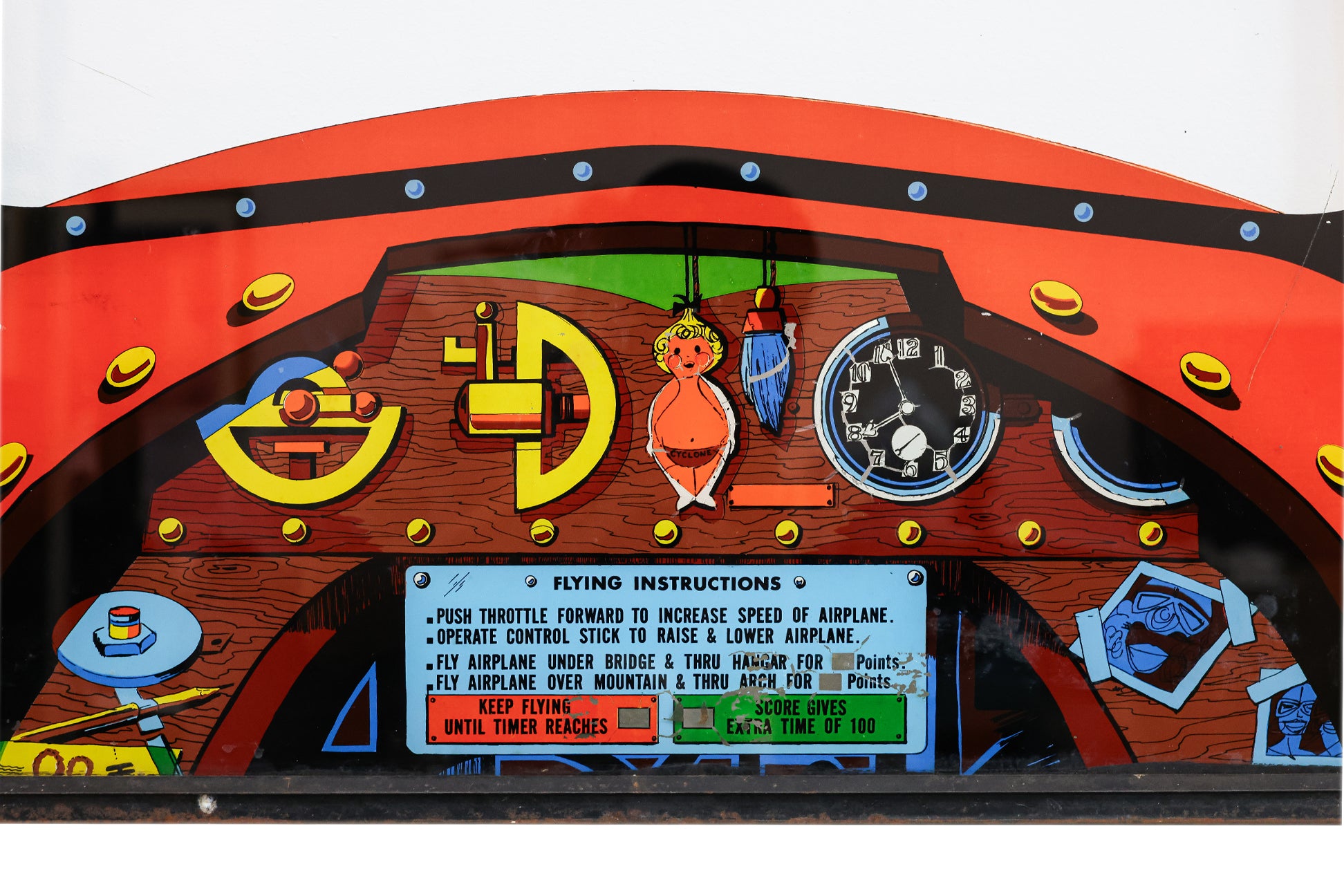 A MIDWAY 'STUNT PILOT' ARCADE MACHINE UPPER GLASS PANEL