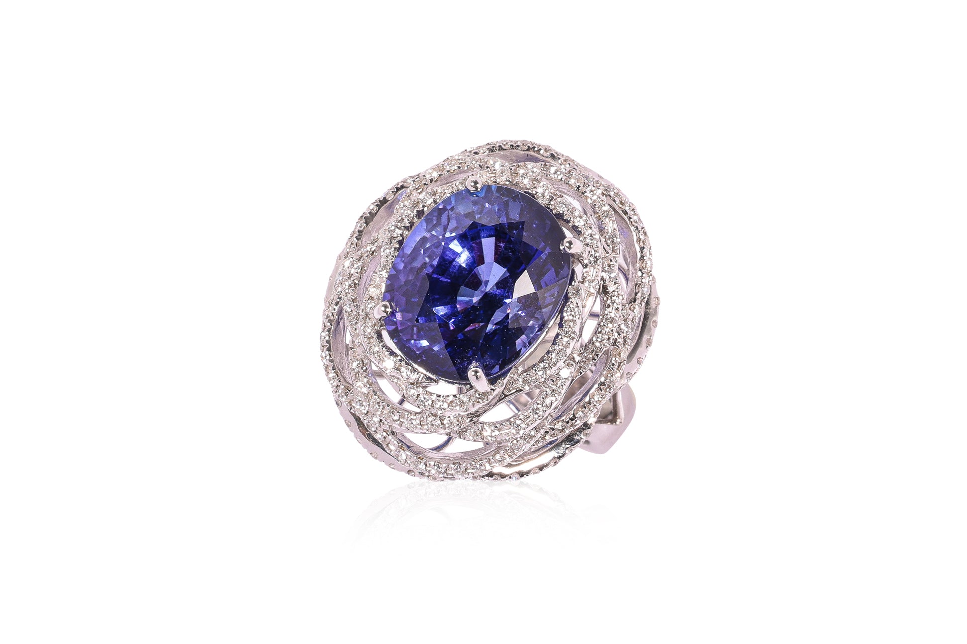 A TANZANITE AND DIAMOND 'NEST' RING