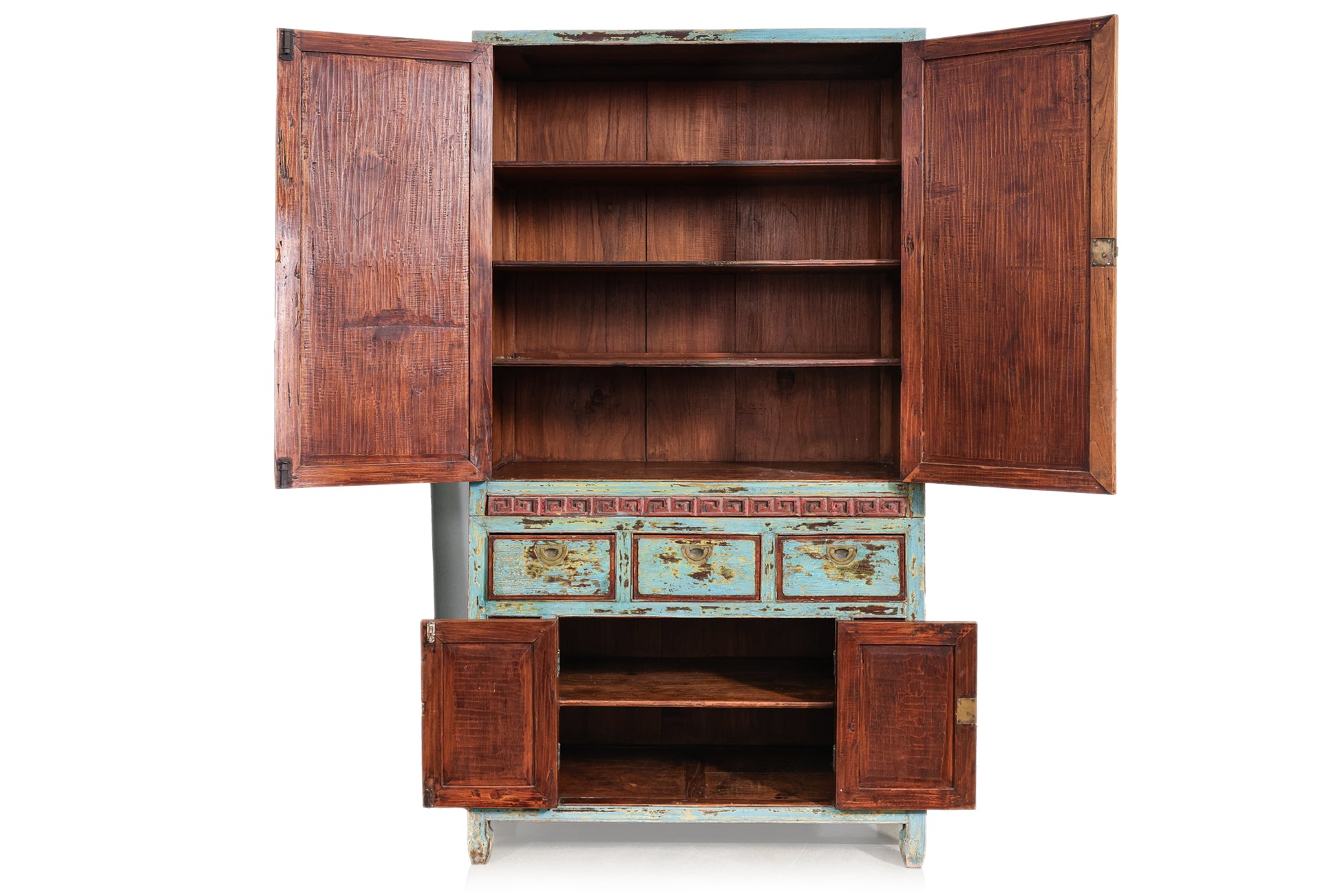 A TURQUOISE PAINTED TEAK CABINET