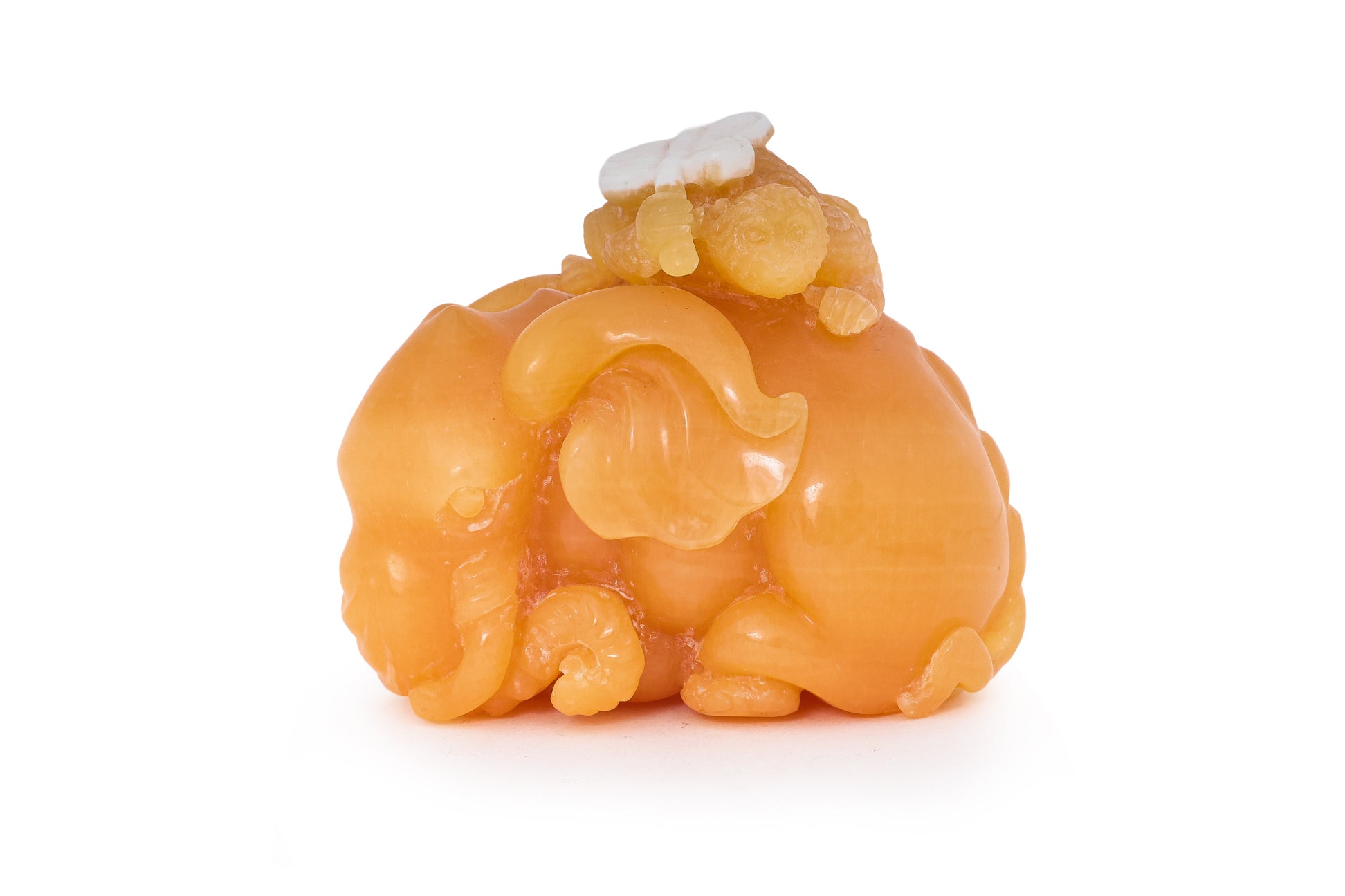A YELLOW TIANHUANG-TYPE STONE MODEL OF AN ELEPHANT AND MONKEY