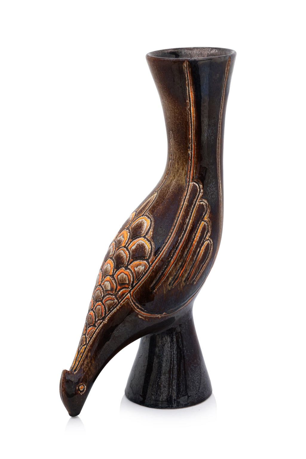 A JEAN VAROQUEAUX CERAMIC BIRD VASE