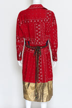 KOLOR - A RED BANDANA STYLE PRINTED DRESS WITH GOLD BOTTOM AND MULTI-ROPE BELT